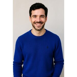 Polo Ralph Lauren Men Blue Knit Crewneck Sweater XL Cotton‎ Wool Blend